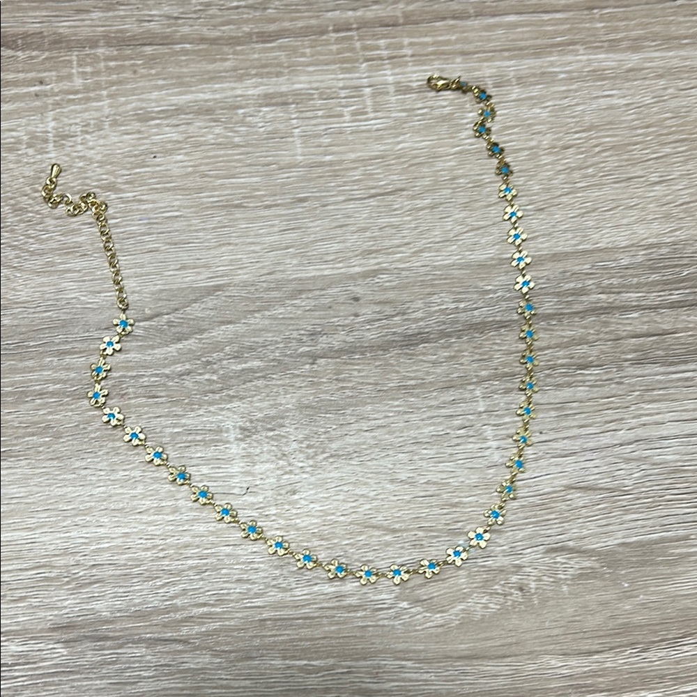 Gold and Blue Floral Necklace